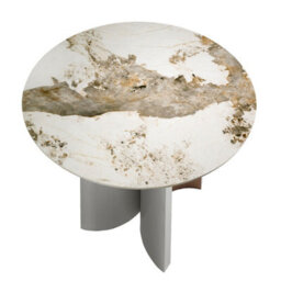 Angel Cerda Elegant Round Dining Table In Porcelain Marble With Walnut And Silver Accents - thumbnail 4