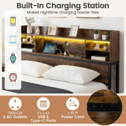 Size Bed Frame With Led Lights & Charging Station Double - thumbnail 6