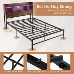 Size Bed Frame With Led Lights & Charging Station Double - thumbnail 3
