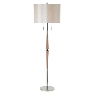 Luminosa Lighting Luminosa Altesse Floor Lamp Natural Wood, Oatmeal Silk Effect, E27