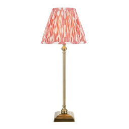 Luminosa Lighting Luminosa Lille Antique Brass Plate Table Lamp With Coral Pink Fabric Ikat Shade 25Cm B22