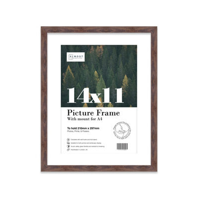 "14X11"" Walnut Frame With Mount For A4 Pictures 20mm Thin Edge Portrait And Landscape Display With Wall Hooks And Kickstand" - image 1