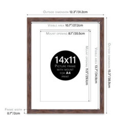 "14X11"" Walnut Frame With Mount For A4 Pictures 20mm Thin Edge Portrait And Landscape Display With Wall Hooks And Kickstand" - thumbnail 2