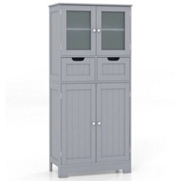 Bathroom Storage Cabinet Tall Freestanding Floor Wood Cabinet Storage Organizer - thumbnail 1