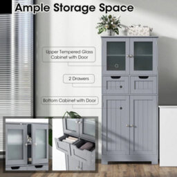 Bathroom Storage Cabinet Tall Freestanding Floor Wood Cabinet Storage Organizer - thumbnail 6