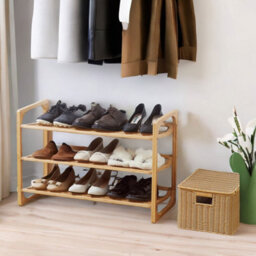 BMBO 3-Tier Wooden Shoe Rack With Sloped Shelves Natural Brown - thumbnail 5