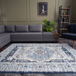 The Rugs Montana Navy Cream Oriental Area Rug And Runner Soft Durable Pet Friendly Easy To Clean Living Room Bedroom 4040 - thumbnail 4