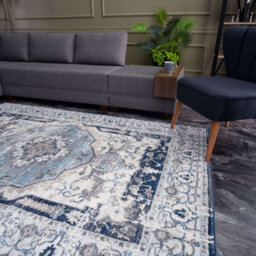 The Rugs Montana Navy Cream Oriental Area Rug And Runner Soft Durable Pet Friendly Easy To Clean Living Room Bedroom 4040 - thumbnail 7