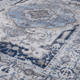 The Rugs Montana Navy Cream Oriental Area Rug And Runner Soft Durable Pet Friendly Easy To Clean Living Room Bedroom 4040 - thumbnail 2