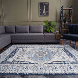 The Rugs Montana Navy Cream Oriental Area Rug And Runner Soft Durable Pet Friendly Easy To Clean Living Room Bedroom 4040 - thumbnail 8