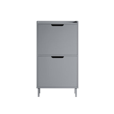 Sobuy Fsr151-Hg,shoe Cabinet Organizer 2 Flip Drawers Storage Cupboard Unit Grey,w50.3Xd17Xh90.5 - image 1