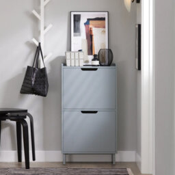 Sobuy Fsr151-Hg,shoe Cabinet Organizer 2 Flip Drawers Storage Cupboard Unit Grey,w50.3Xd17Xh90.5 - thumbnail 2