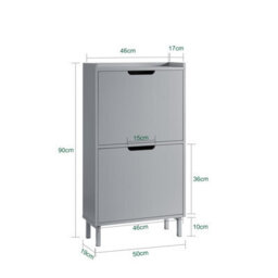 Sobuy Fsr151-Hg,shoe Cabinet Organizer 2 Flip Drawers Storage Cupboard Unit Grey,w50.3Xd17Xh90.5 - thumbnail 3