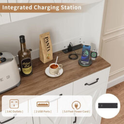 Fusou 180Cm Tall Kitchen Pantry Cupboard With Charging Station, White - thumbnail 5