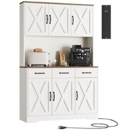 Fusou 180Cm Tall Kitchen Pantry Cupboard With Charging Station, White - thumbnail 1