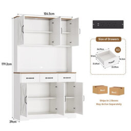 Fusou 180Cm Tall Kitchen Pantry Cupboard With Charging Station, White - thumbnail 3
