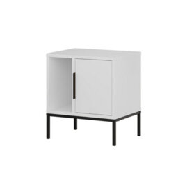 Decortie Glynn Modern Bedside Table Nightstand 45Cm Black Metal Straight Legs 1-Door White Bedroom - thumbnail 2