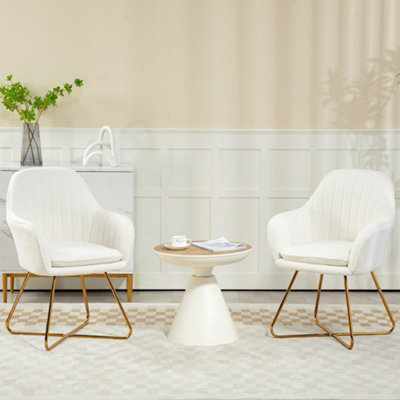Homcom Dining Chair Set Of 2, Boucle Armchair With Steel Legs, Cream - image 1