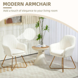 Homcom Dining Chair Set Of 2, Boucle Armchair With Steel Legs, Cream - thumbnail 4