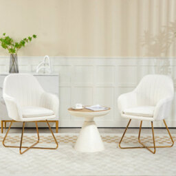 Homcom Dining Chair Set Of 2, Boucle Armchair With Steel Legs, Cream