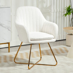 Homcom Dining Chair Set Of 2, Boucle Armchair With Steel Legs, Cream - thumbnail 7