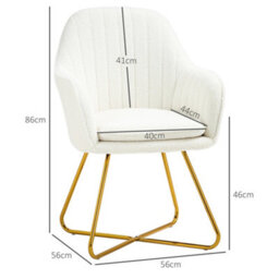 Homcom Dining Chair Set Of 2, Boucle Armchair With Steel Legs, Cream - thumbnail 3