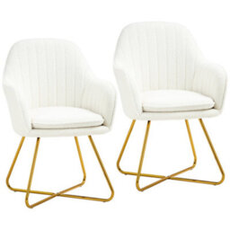 Homcom Dining Chair Set Of 2, Boucle Armchair With Steel Legs, Cream - thumbnail 2
