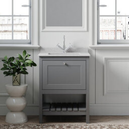 Balterley Coppenhall Bathroom Floor Standing 1 Drawer Vanity & Single Bowl 1 Tap Hole Marble Top, Cool Grey/white, 620mm - thumbnail 2