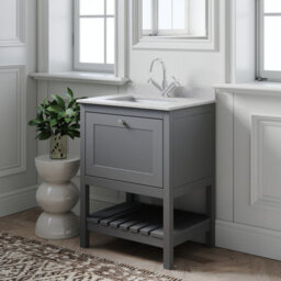 Balterley Coppenhall Bathroom Floor Standing 1 Drawer Vanity & Single Bowl 1 Tap Hole Marble Top, Cool Grey/white, 620mm - thumbnail 4