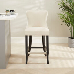 The Furniture Market Boudoir Champagne Velvet Button Back Kitchen Counter Bar Stool Wing Back Design Stud Detailing Black Legs Chrome Foot Bar - thumbnail 4