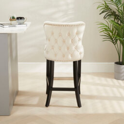 The Furniture Market Boudoir Champagne Velvet Button Back Kitchen Counter Bar Stool Wing Back Design Stud Detailing Black Legs Chrome Foot Bar - thumbnail 3