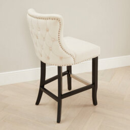 The Furniture Market Boudoir Champagne Velvet Button Back Kitchen Counter Bar Stool Wing Back Design Stud Detailing Black Legs Chrome Foot Bar - thumbnail 6