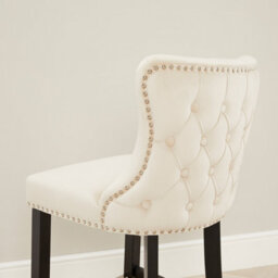 The Furniture Market Boudoir Champagne Velvet Button Back Kitchen Counter Bar Stool Wing Back Design Stud Detailing Black Legs Chrome Foot Bar - thumbnail 5