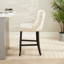 The Furniture Market Boudoir Champagne Velvet Button Back Kitchen Counter Bar Stool Wing Back Design Stud Detailing Black Legs Chrome Foot Bar - thumbnail 2