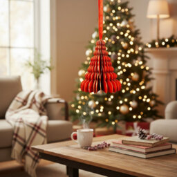 Four Candle Set Of 6 Honeycomb Christmas Ornaments With Velvet Ribbon - thumbnail 2