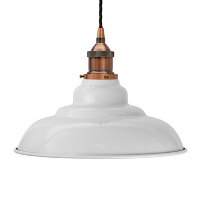 Pale Grey St Edmund's Painted Dome Pendant Light With Antique Copper Lamp Holder And Black Twisted Cable - Se Home - image 1