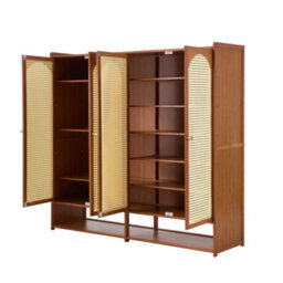 Wooden Shoe Cabinet Storage Cupboard Footwear Stand Rack Double Rattan Doors - thumbnail 3