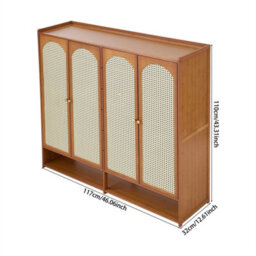 Wooden Shoe Cabinet Storage Cupboard Footwear Stand Rack Double Rattan Doors - thumbnail 2