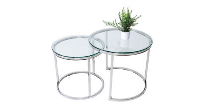 Q&p Furniture Halo Modern Nest Coffee Table 2 Piece Set With Silver Chrome Legs And Tempered Glass Top Model - image 1