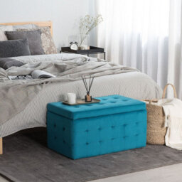 Wyld And Coco Blue Velvet Tufted Ottoman Storage Bench - Hinged Lined Interior, Mdf Frame, 72 X 42 X 40 Cm - thumbnail 2