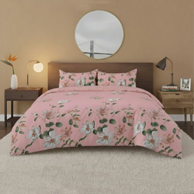 Flower Complete Bedding Set Duvet Cover Set Pillowcase Fitted Sheet Pink - image 1