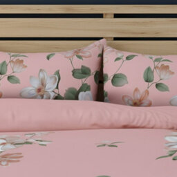 Flower Complete Bedding Set Duvet Cover Set Pillowcase Fitted Sheet Pink - thumbnail 4