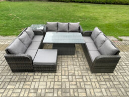 Fimous Patio Garden Dining Set Outdoor Rattan Furniture Lounge Sofa Height Adjustable Table With Side Table - thumbnail 2