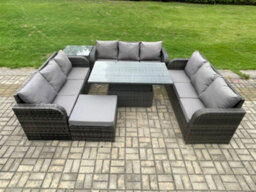 Fimous Patio Garden Dining Set Outdoor Rattan Furniture Lounge Sofa Height Adjustable Table With Side Table - thumbnail 1