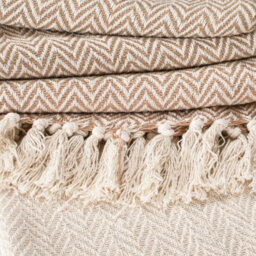 Ehc Pair Pack Chevron Cotton Throws For Sofa Settees Chair Cover Blanket, 127 X 152Cm  ( Pack Of 2 ) - Ivory / Tan - thumbnail 4