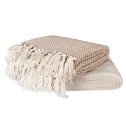 Ehc Pair Pack Chevron Cotton Throws For Sofa Settees Chair Cover Blanket, 127 X 152Cm  ( Pack Of 2 ) - Ivory / Tan - thumbnail 3