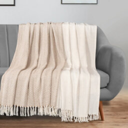 Ehc Pair Pack Chevron Cotton Throws For Sofa Settees Chair Cover Blanket, 127 X 152Cm  ( Pack Of 2 ) - Ivory / Tan - thumbnail 2
