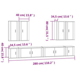 Berkfield Classic 8 Piece Tv Cabinet Set White Engineered Wood - thumbnail 8