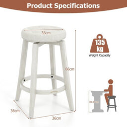 Gainoom Set Of 2 66Cm Bar Stools Kitchen Upholstered Counter Height Chair Swivel - thumbnail 2