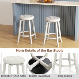 Gainoom Set Of 2 66Cm Bar Stools Kitchen Upholstered Counter Height Chair Swivel - thumbnail 4